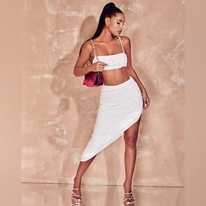 WORE ONCE! Pearl two piece- cropped top with mid skirt